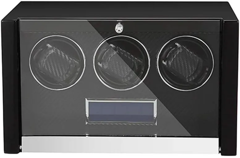 Watch demonstrate LCD Touch Control Screen Flexible Watch Pillows Built-in Led Light Beautiful Home,Black Watch Winder Box for 3 Automatic 