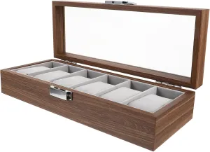 Watch Display Case for Travel Elegant rivalry fixture labyrinth jacket Watch Organizer Walnut Wood Watch Storage Box 6 Slots Digital 