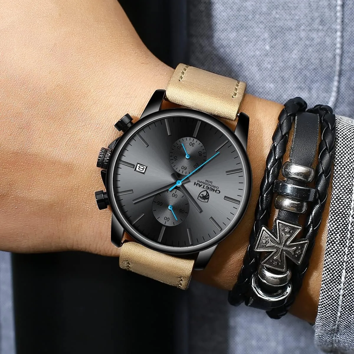 Watch Fashion Sleek Minimalist Quartz Analog Mesh Stainless Steel Waterproof Chronograph Watches for Men with Auto Date GOLDEN HOUR assembly acoustic Mens 