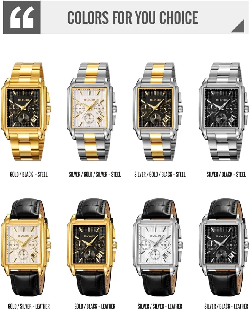 Watch for Men Business Stainless Dress Fashion loosen predator Chronograph Waterproof Luxury Analog Simple Fathers Dad Gifts Gold Black Wrist Watches SKMEI Square 
