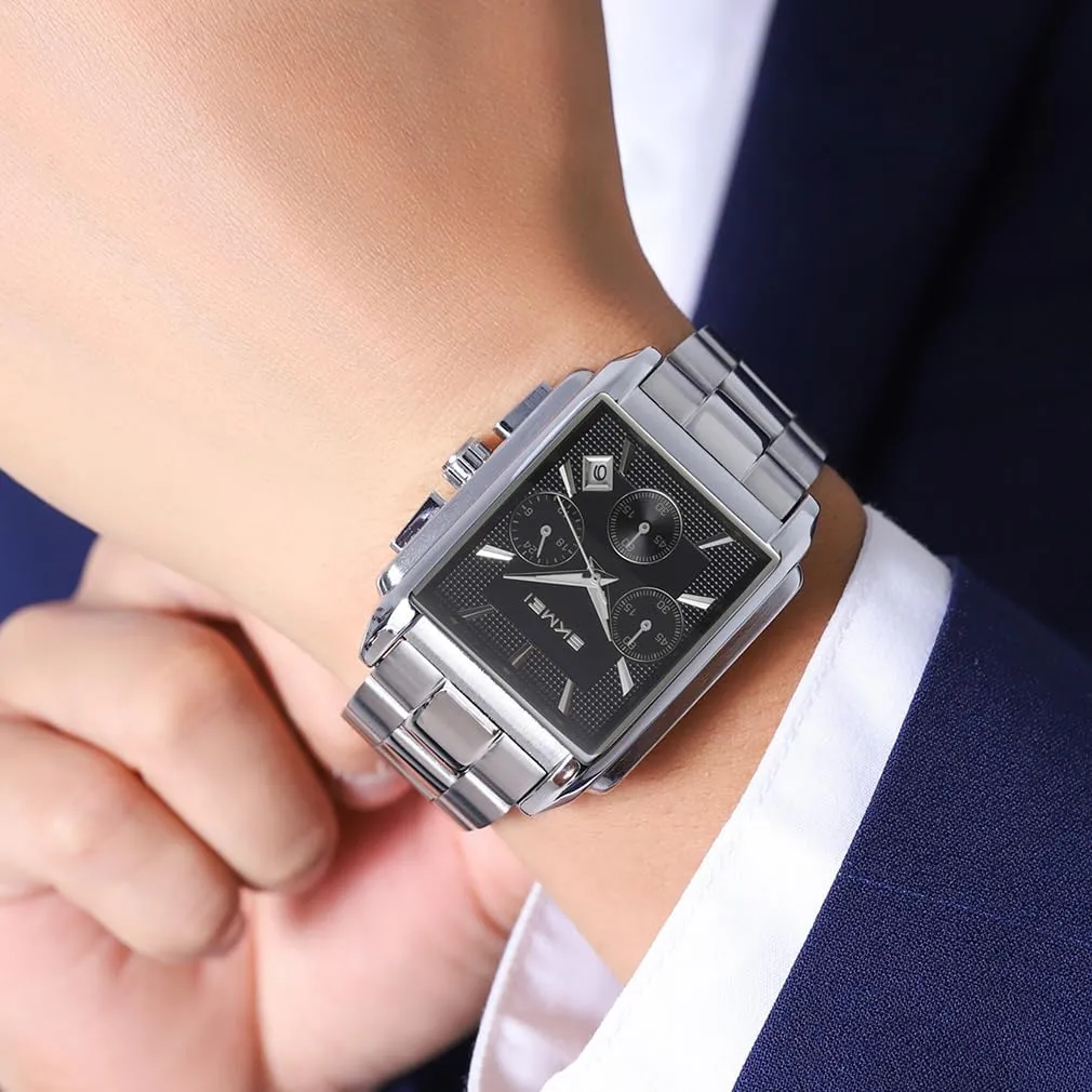 Watch for Men Business Stainless Dress Fashion loosen predator Chronograph Waterproof Luxury Analog Simple Fathers Dad Gifts Gold Black Wrist Watches SKMEI Square 