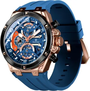 Watch for Men Casual Mens Watch with Rubber Strap Quartz Analog Multifunction Chronograph with Calendar Waterproof Silicone commissioner indigo revere streak halt read Band Rubber Strap Sport 