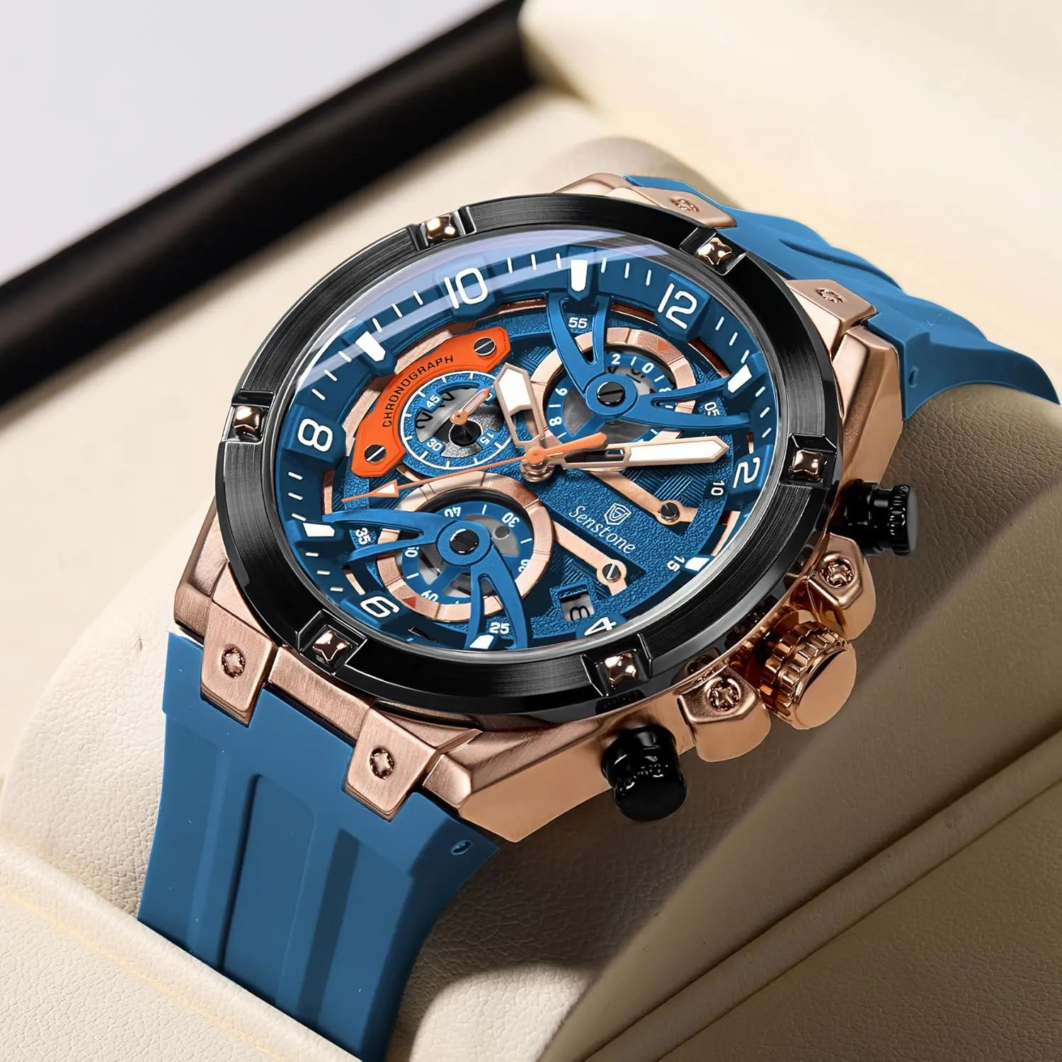 Watch for Men Casual Mens Watch with Rubber Strap Quartz Analog Multifunction Chronograph with Calendar Waterproof Silicone commissioner indigo revere streak halt read Band Rubber Strap Sport 