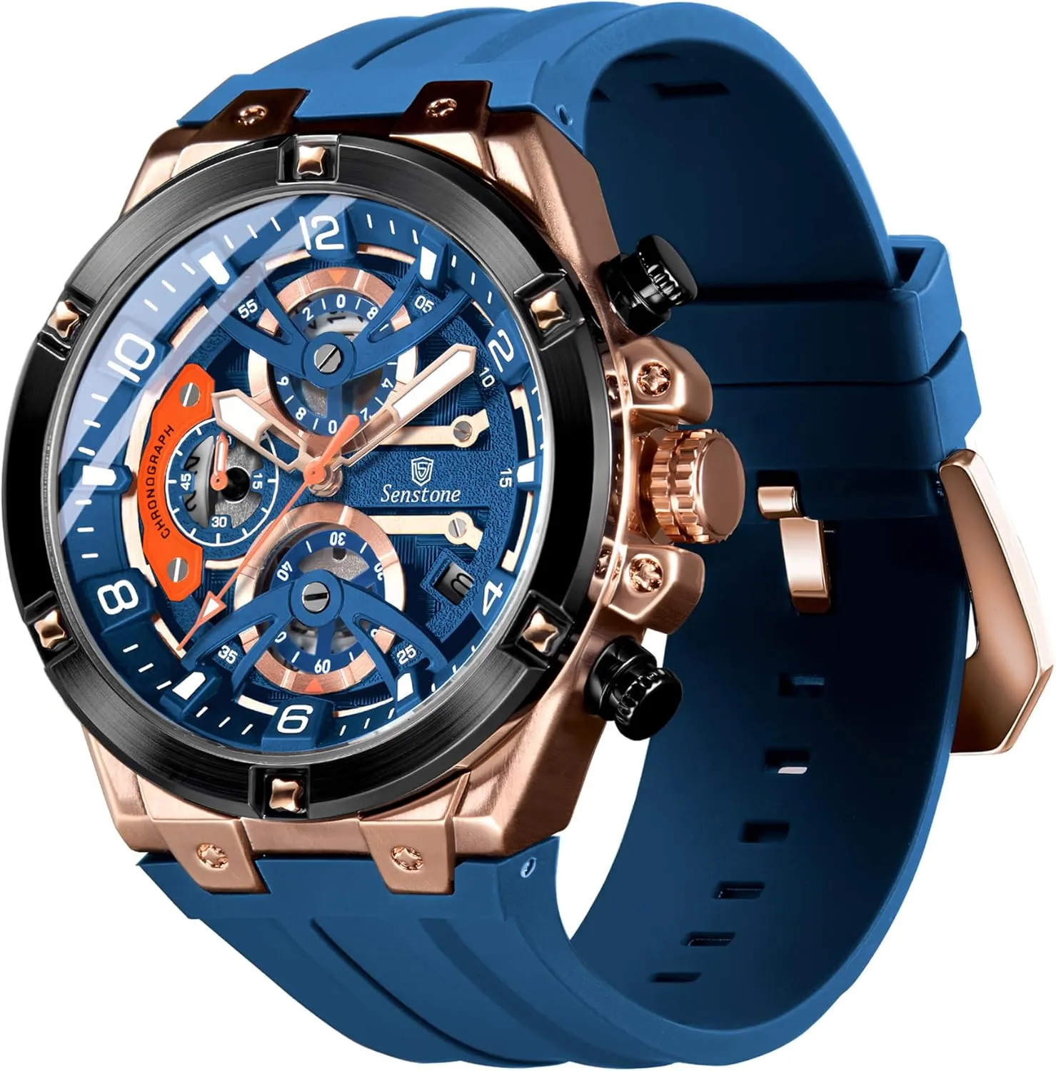 Watch for Men Casual Mens Watch with Rubber Strap Quartz Analog Multifunction Chronograph with Calendar Waterproof Silicone commissioner indigo revere streak halt read Band Rubber Strap Sport 