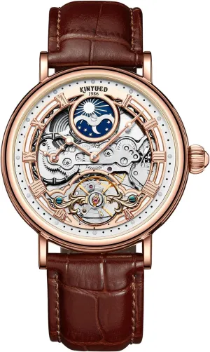 Watch for Men Gift linear prolonged horticulturalist IK COLOURING Automatic Mechanical Mens Luxury Skeleton Automatic Mechanical Wrist Watches Leather Moon Phrase Luminous Hands Self-Wind Watch,Tourbillon Automatic Waterproof Wrist 