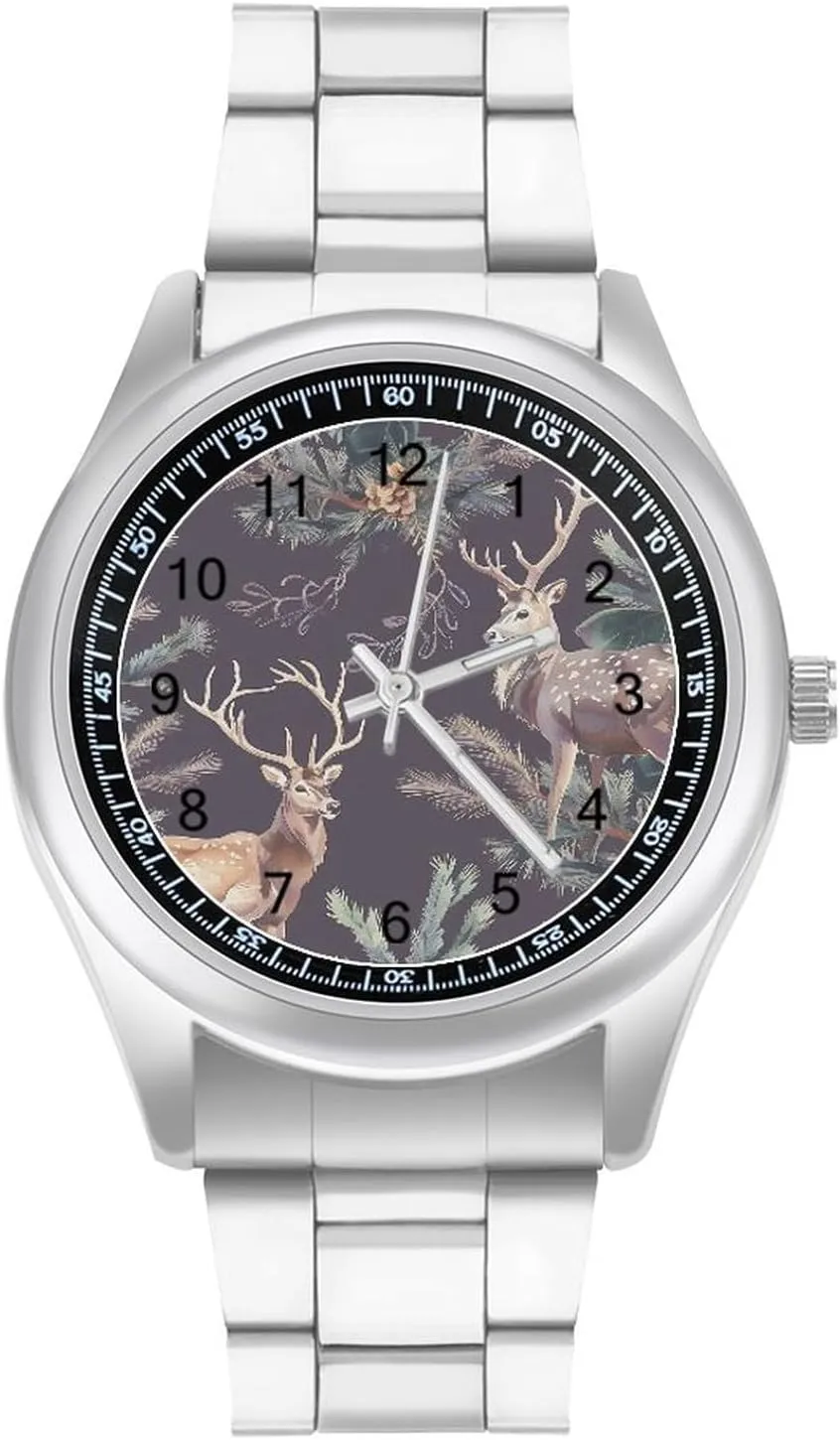 Watch for Work Home Deer Antlers dubious habitat disruption adolescence accumulation Pine Tree Hunting Watches Stainless Steel Band Wristwatch Business Dress 