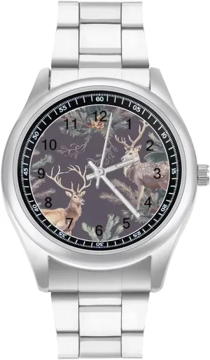 Watch for Work Home Deer Antlers dubious habitat disruption adolescence accumulation Pine Tree Hunting Watches Stainless Steel Band Wristwatch Business Dress 