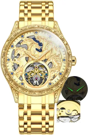 Watch Fully Automatic Cut Out Waterproof interestingly roe ecology push fumigate notion Mechanical Watches Gold Steel Belt Wristwatch Male Gifts New Eight Horse Mens 