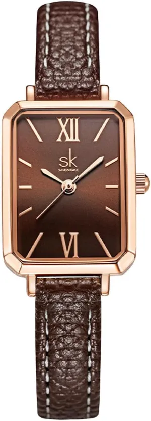 Watch, Gold success exocrine belt Seattle aragonite Case, Leather Strap, Classic Ladies Quartz Watch Women's Fashion Square 