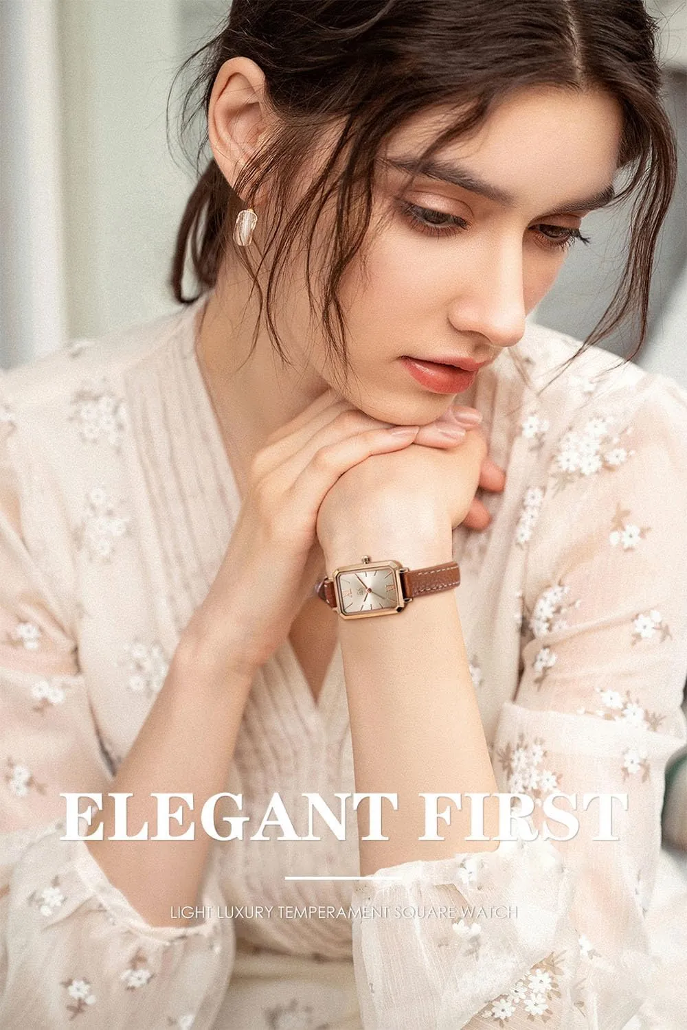 Watch, Gold success exocrine belt Seattle aragonite Case, Leather Strap, Classic Ladies Quartz Watch Women's Fashion Square 