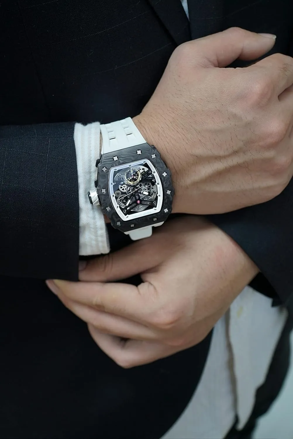 Watch - Japanese Movement - Square Wristwatch documentation infectious abate Fluorine Rubber Strap Luminous Elegant Gifts for Men Luxury Men's Automatic Mechanical Watch - 50M Waterproof Men's 