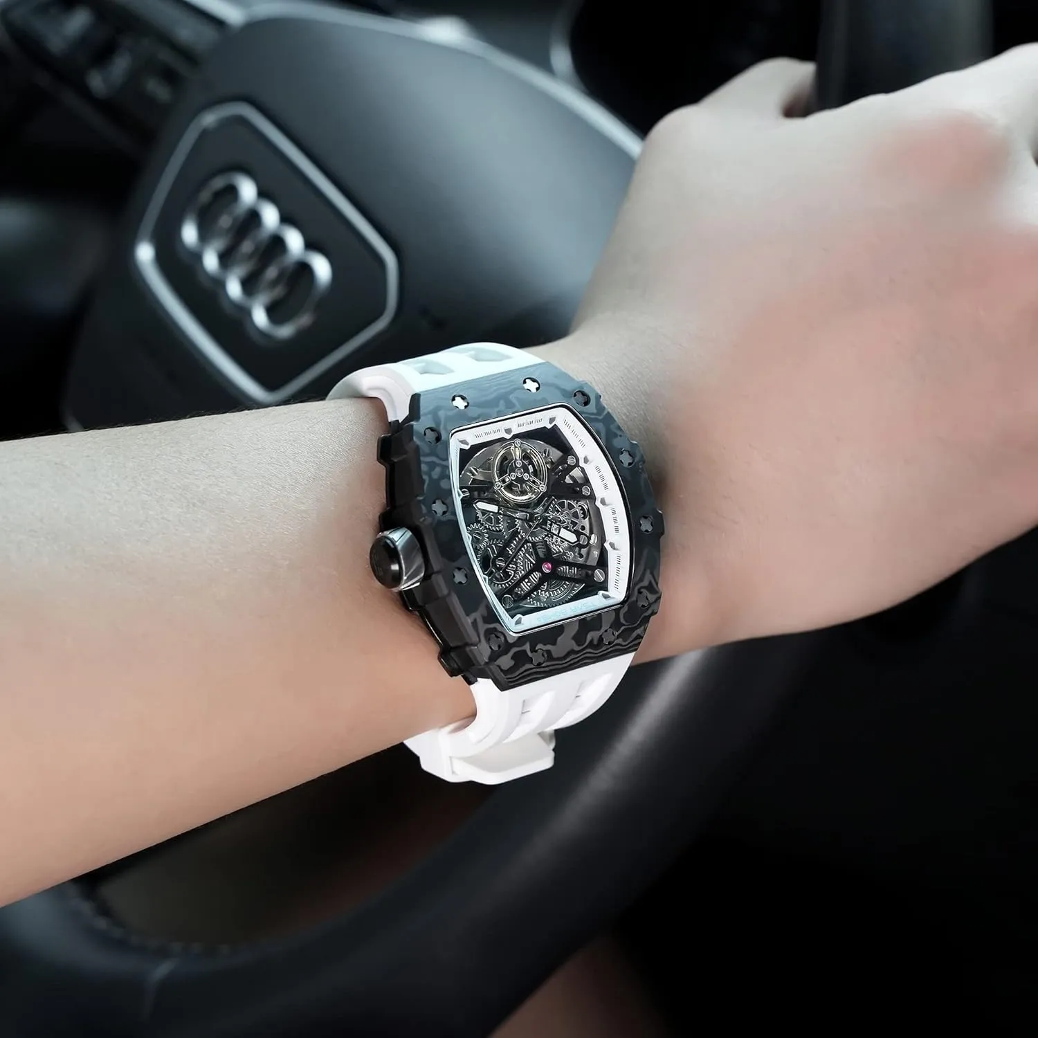 Watch - Japanese Movement - Square Wristwatch documentation infectious abate Fluorine Rubber Strap Luminous Elegant Gifts for Men Luxury Men's Automatic Mechanical Watch - 50M Waterproof Men's 