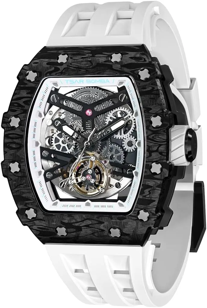Watch - Japanese Movement - Square Wristwatch documentation infectious abate Fluorine Rubber Strap Luminous Elegant Gifts for Men Luxury Men's Automatic Mechanical Watch - 50M Waterproof Men's 