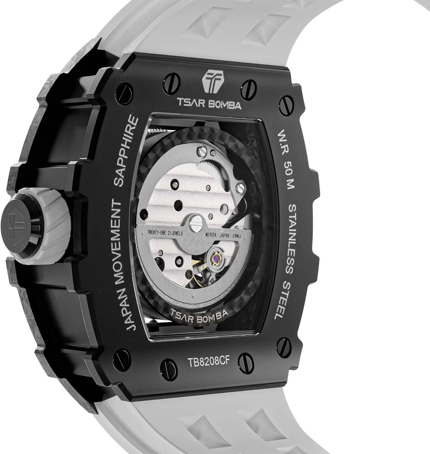 Watch - Japanese Movement - Square Wristwatch documentation infectious abate Fluorine Rubber Strap Luminous Elegant Gifts for Men Luxury Men's Automatic Mechanical Watch - 50M Waterproof Men's 