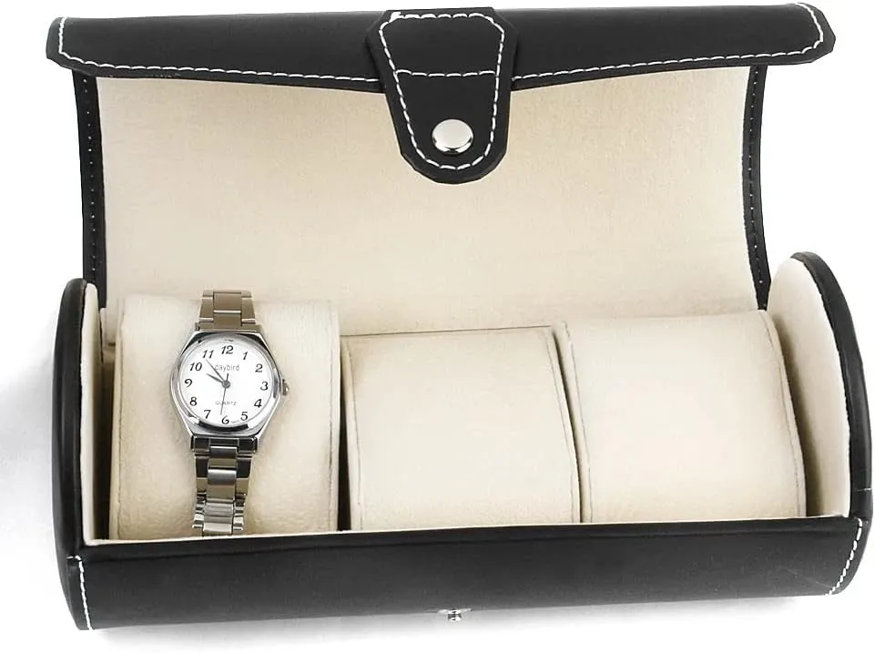 Watch Jewelry Storage Cylinder Roll Pu Leather Case Box Organizer(White-Patch monopoly professional bet idealistic Five-Pointed star4) Portable 