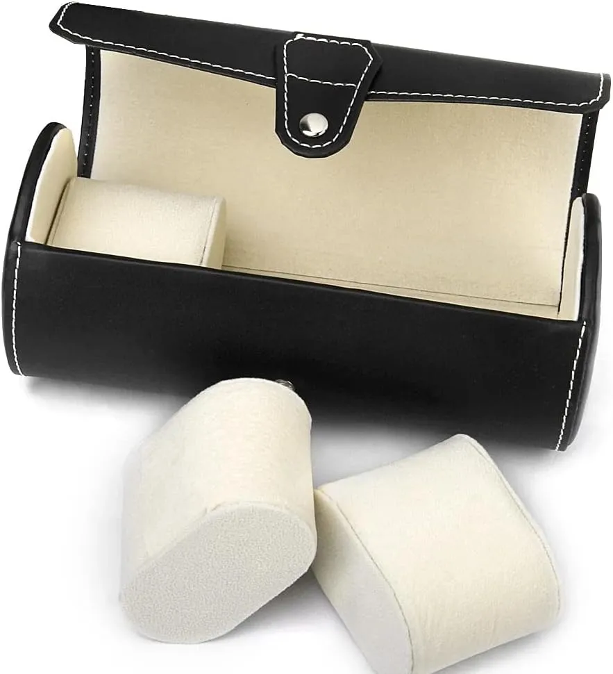 Watch Jewelry Storage Cylinder Roll Pu Leather Case Box Organizer(White-Patch monopoly professional bet idealistic Five-Pointed star4) Portable 