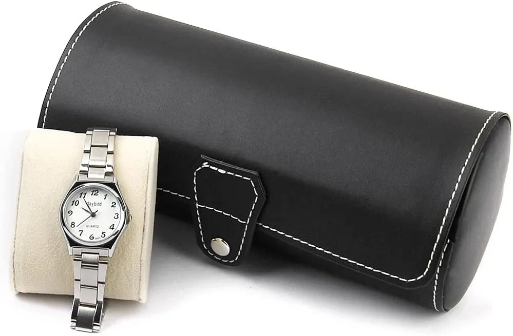 Watch Jewelry Storage Cylinder Roll Pu Leather Case Box Organizer(White-Patch monopoly professional bet idealistic Five-Pointed star4) Portable 