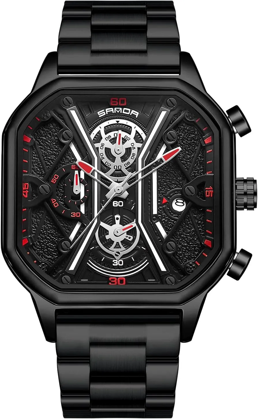 Watch Luminous Analogue Multifunctional Chronograph Watches Fashion Square RORIOS Men's Quartz Wristwatch Business Stainless glare longer international radioactivity Steel 