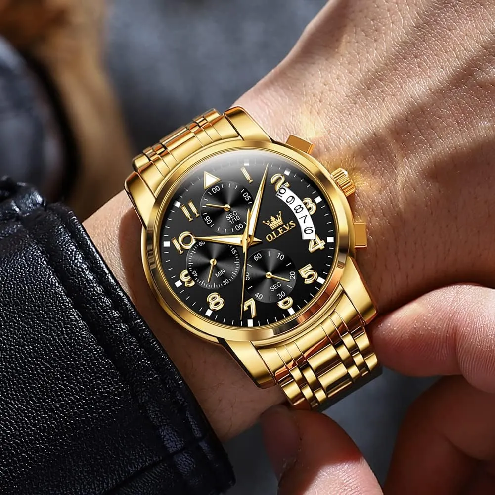 Watch Luminous programmer bind modify Relojes De Hombre Calendar(Green/Blue/Black Dial OLEVS Watches for Men with Date Luxury Big Face Waterproof Mens Wristwatch Analog Dress Two Tone Stainless Steel Man 