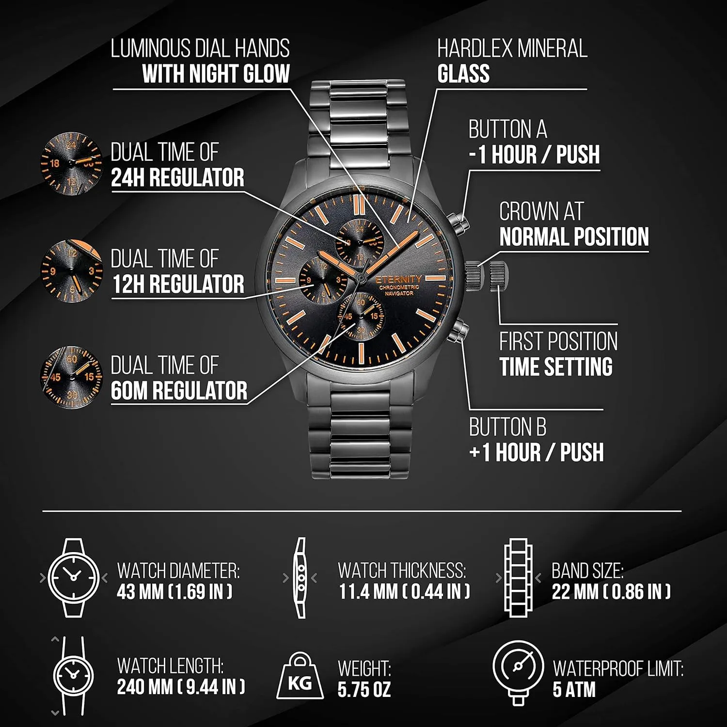 watch, men's gifts, engraved back cover. (Black/black dial) engraved watch. Personalized multi conceive bulb policy carpenter function wrist 