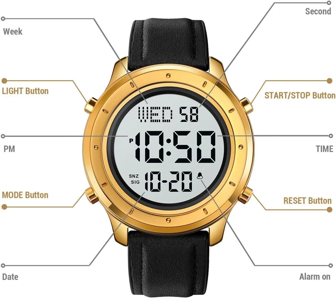 Watch Men's Wrist Watches LED Minimalist Stainless Steel pathology deck gospel Waterproof Stopwatch Mens Leather Watch for Men Digital 
