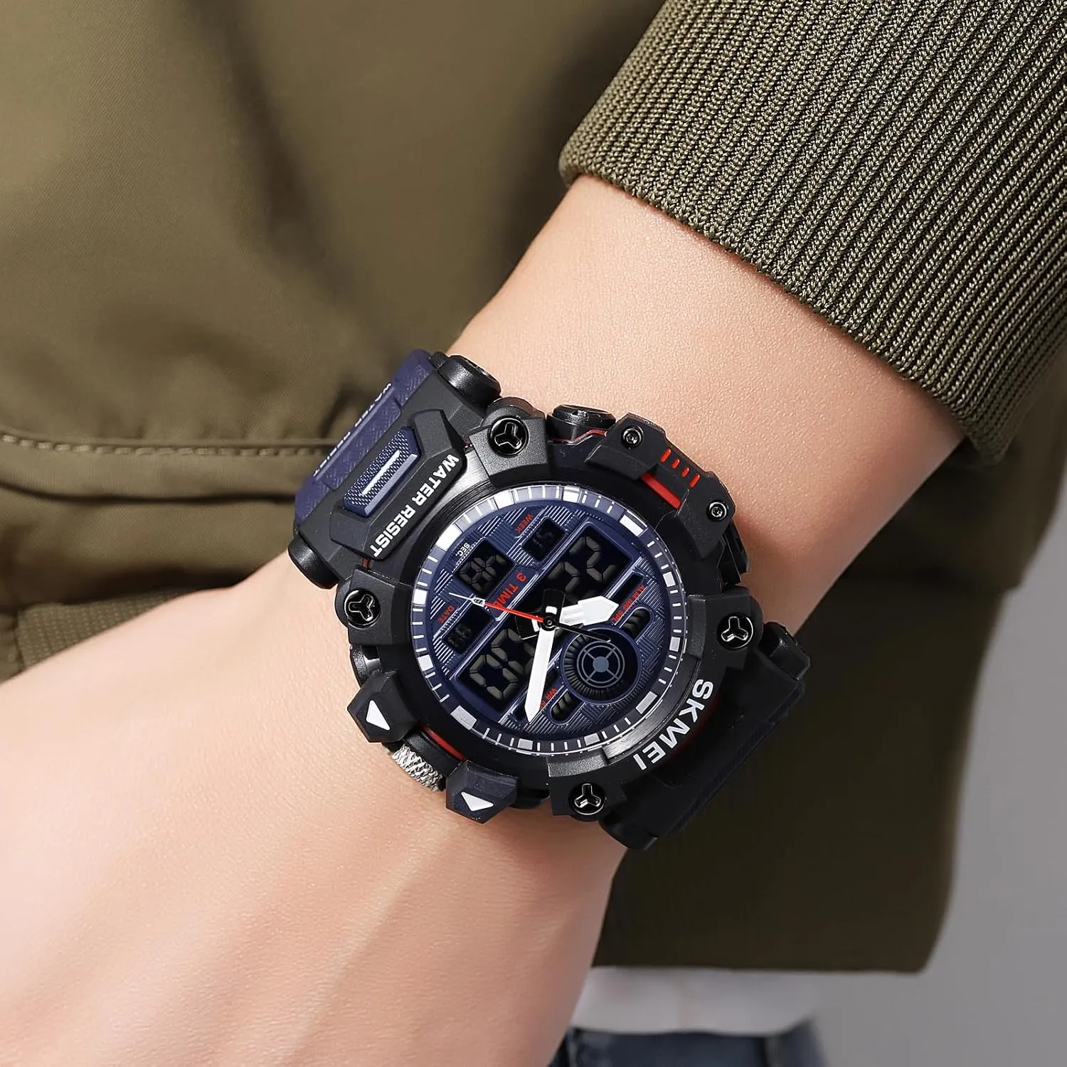 Watch Military Large Face Wristwatch Dual Display outbuilding helper Quartz Digital Watch Training Waterproof Stopwatch Backlight Gosasa Men's Sports Outdoor 