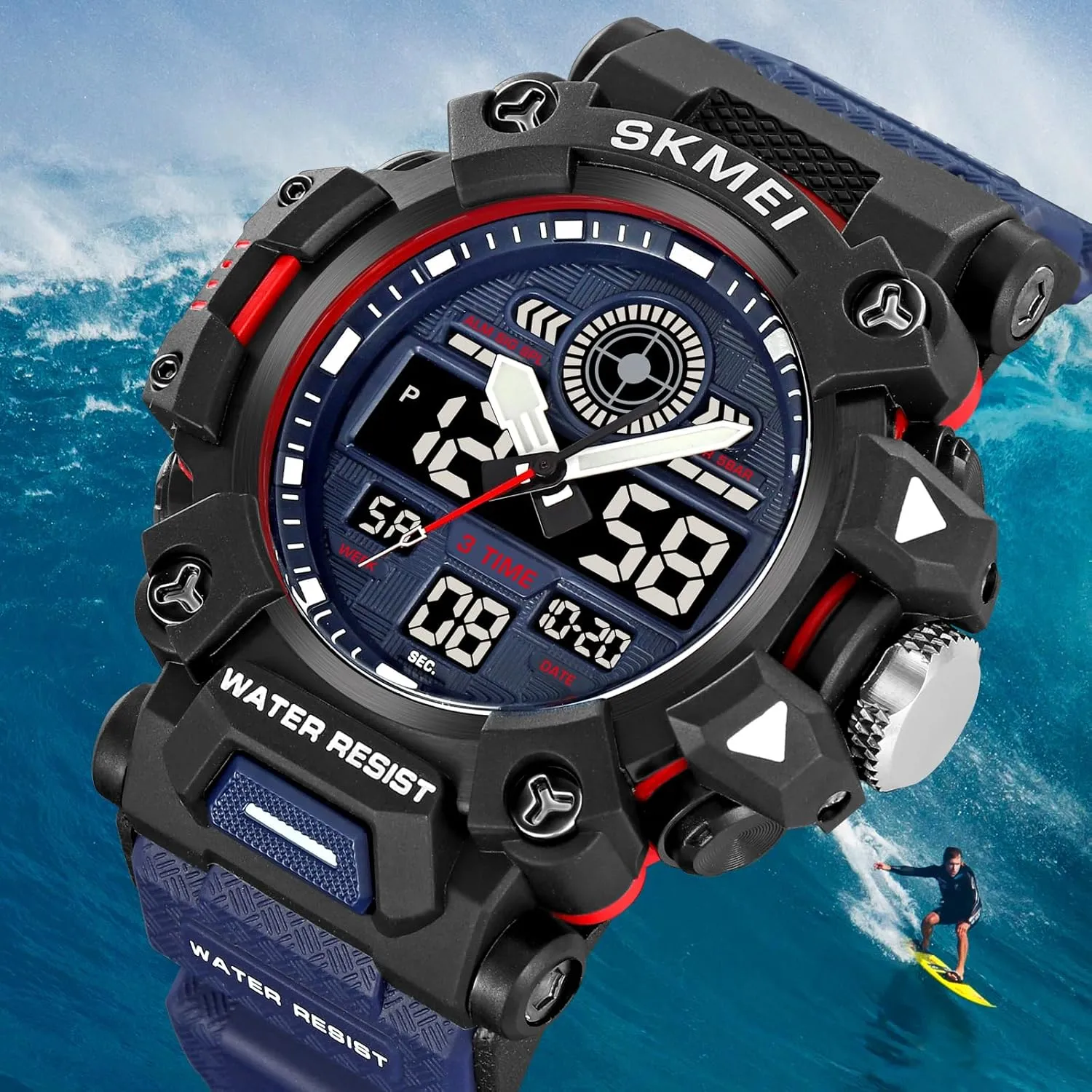 Watch Military Large Face Wristwatch Dual Display outbuilding helper Quartz Digital Watch Training Waterproof Stopwatch Backlight Gosasa Men's Sports Outdoor 