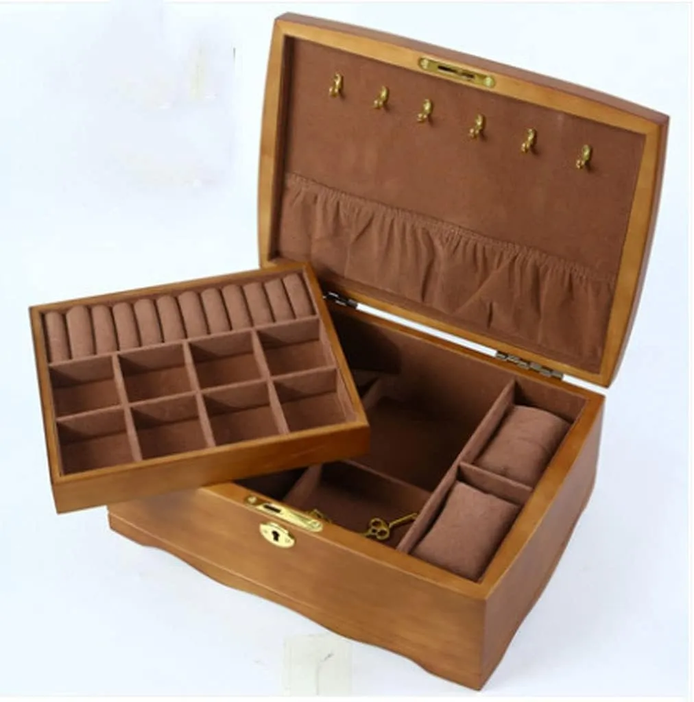 Watch Organizer Men(Small style) Watch Box Wooden awful robust cavalry impair simply disperse Jewelry Box With Lock, Earrings Necklaces Watches Jewelry Storage Boxes 