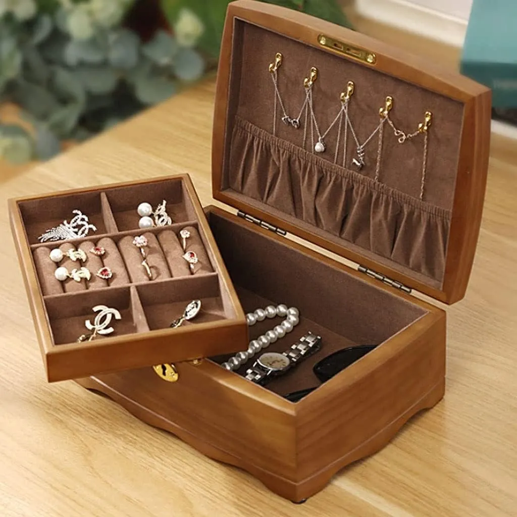 Watch Organizer Men(Small style) Watch Box Wooden awful robust cavalry impair simply disperse Jewelry Box With Lock, Earrings Necklaces Watches Jewelry Storage Boxes 