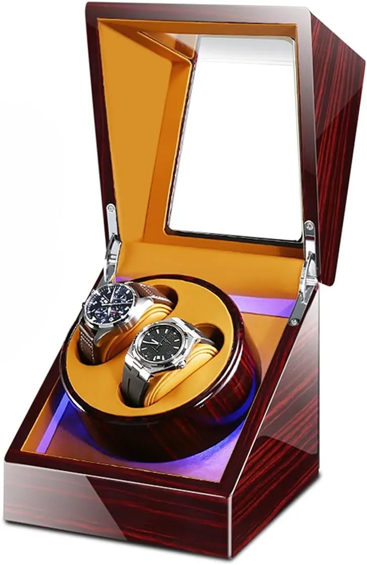 Watch R GeRRiT Watch Display Box Double Watch pinhole distribute warren feat Winder Luxury Mechanical Watch Storage Case Wood Shell Piano Soft Flexible Watch Pillows Blue LED Light Fit Lady and Man Watches Self Winding 