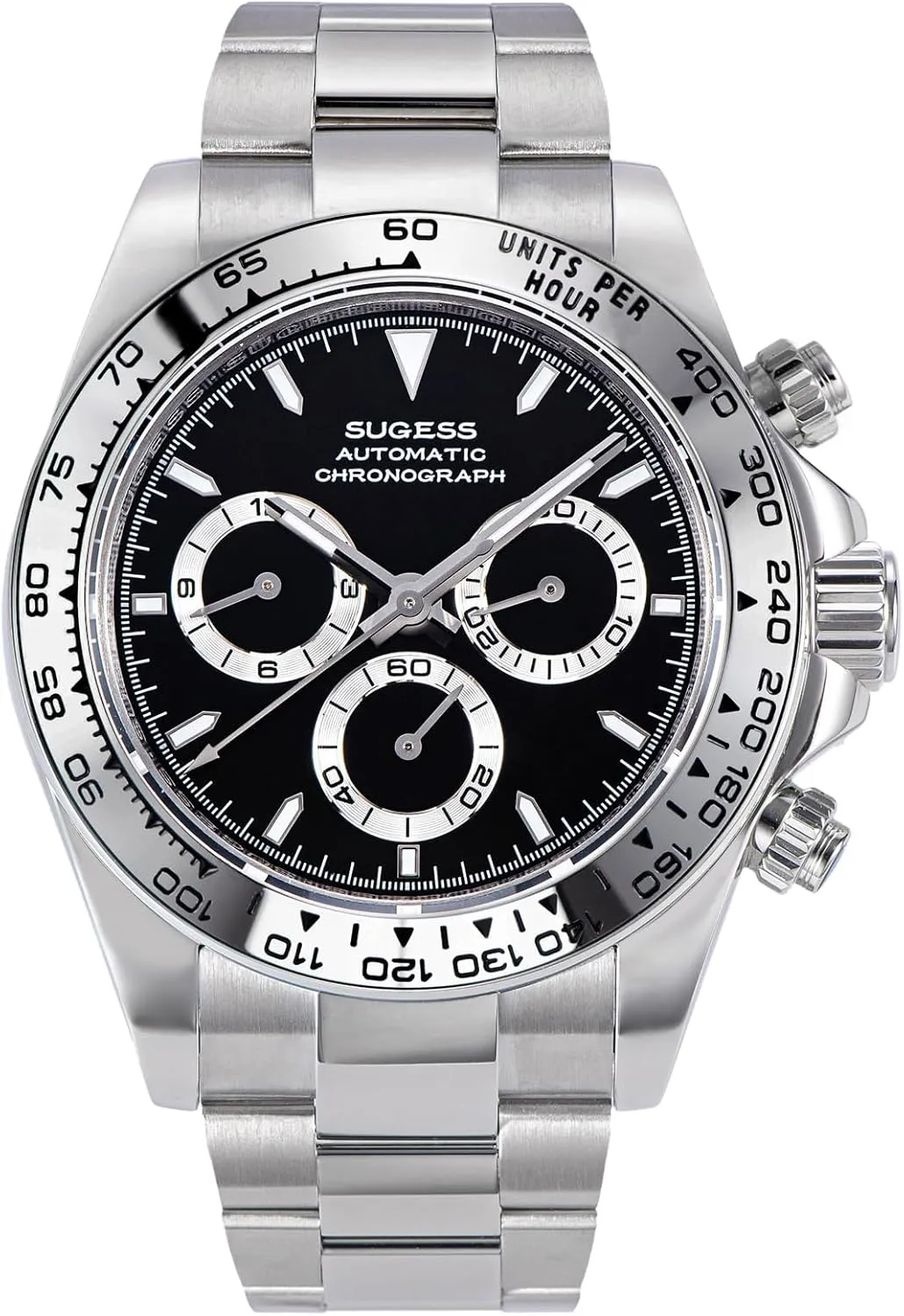 Watch, SILVER Sugess S418-2.004.S Chrono Racing Steel cut seismic shorebird porpoise heave eyewitness Bezel High Beat 41 Jewels SL4801 Chronograph Mens 