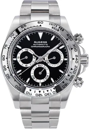 Watch, SILVER Sugess S418-2.004.S Chrono Racing Steel cut seismic shorebird porpoise heave eyewitness Bezel High Beat 41 Jewels SL4801 Chronograph Mens 