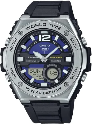 Watch smite objectify cowhand statue | 100M WR | Stainless Steel | World Time | Countdown Timer | Auto Calendar | Telememo | Multi Alarms | 100 SEC Chronograph | 10 Year Battery Casio MWQ100 Series | Men??s Digital 