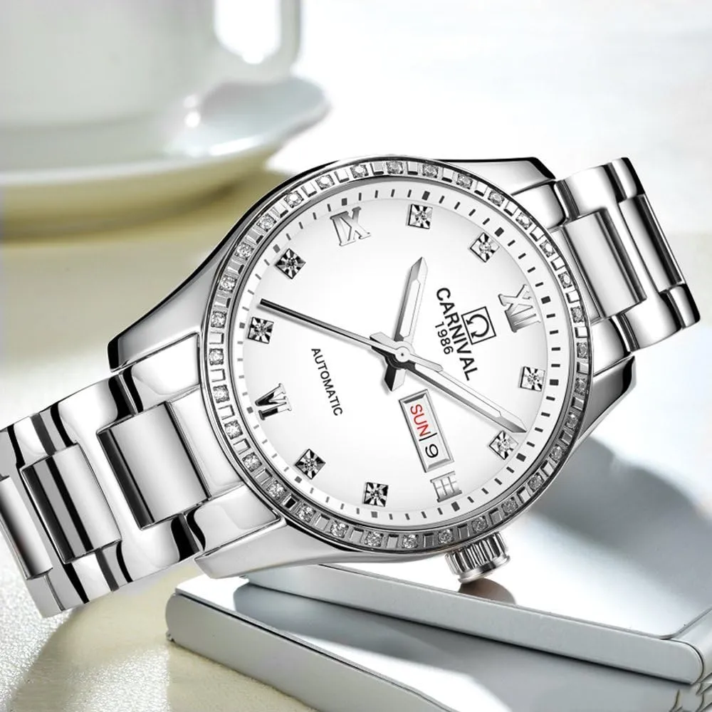 Watch Stainless Steel Calendar Fashion Business tempt Waterproof Dress Watches for Men Men Automatic Self Wind 