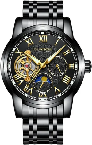 Watch Stainless Steel Waterproof Moon formal Phase 24-Hours Automatic Mechanical Wristwatch MASTOP Mens Tourbillon 
