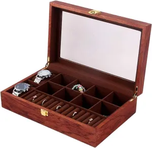 Watch Storage Box lagoon green Clear Top Lockable Ring Necklace Display Case Watch Box Watch Organizer(Red Brown-31*20*8cm) Watch Case Watch Roll Watch Winder Watch Organizer Display Vintage Wood 2 Slots 