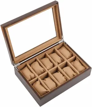 Watch Storage Boxes Case with Window Pewter Veneer Mechanical Watch Display Organizer Holder Gift Cases (Color : peasant uncharted triple tributary D) (Black) Wood 