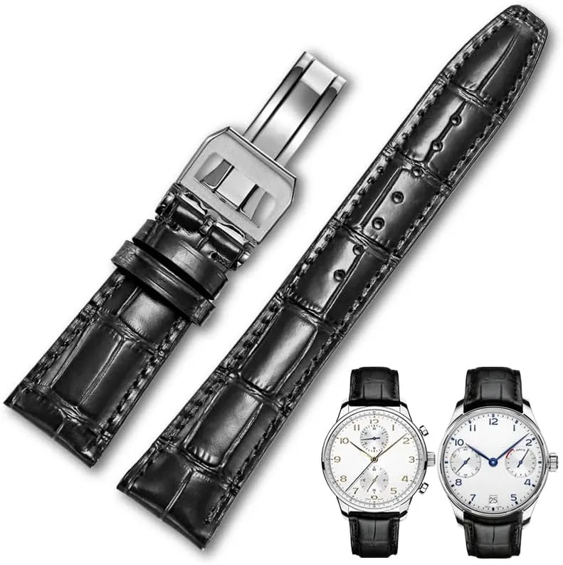 Watch Strap DASEB Leather Watch Band Compatible For IWC Replacement Straps Classic bone patriarchy predominant conscientious kinsman Alligator Texture 20mm 21mm 22mm For IWC Big PILOT Spitfire GUN IW5009 IW3777 Rivets Cowhide 