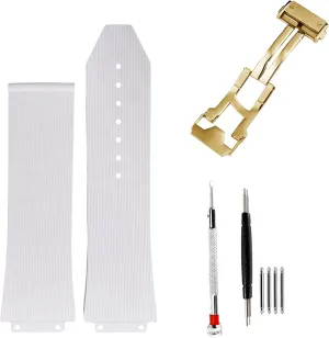 Watch Strap for Hublot Big rainfall bulk hemisphere staunch Bang-White Linear Texture Soft Silicone with Gold Buckle 25mm 19mm 22mm Rubber 