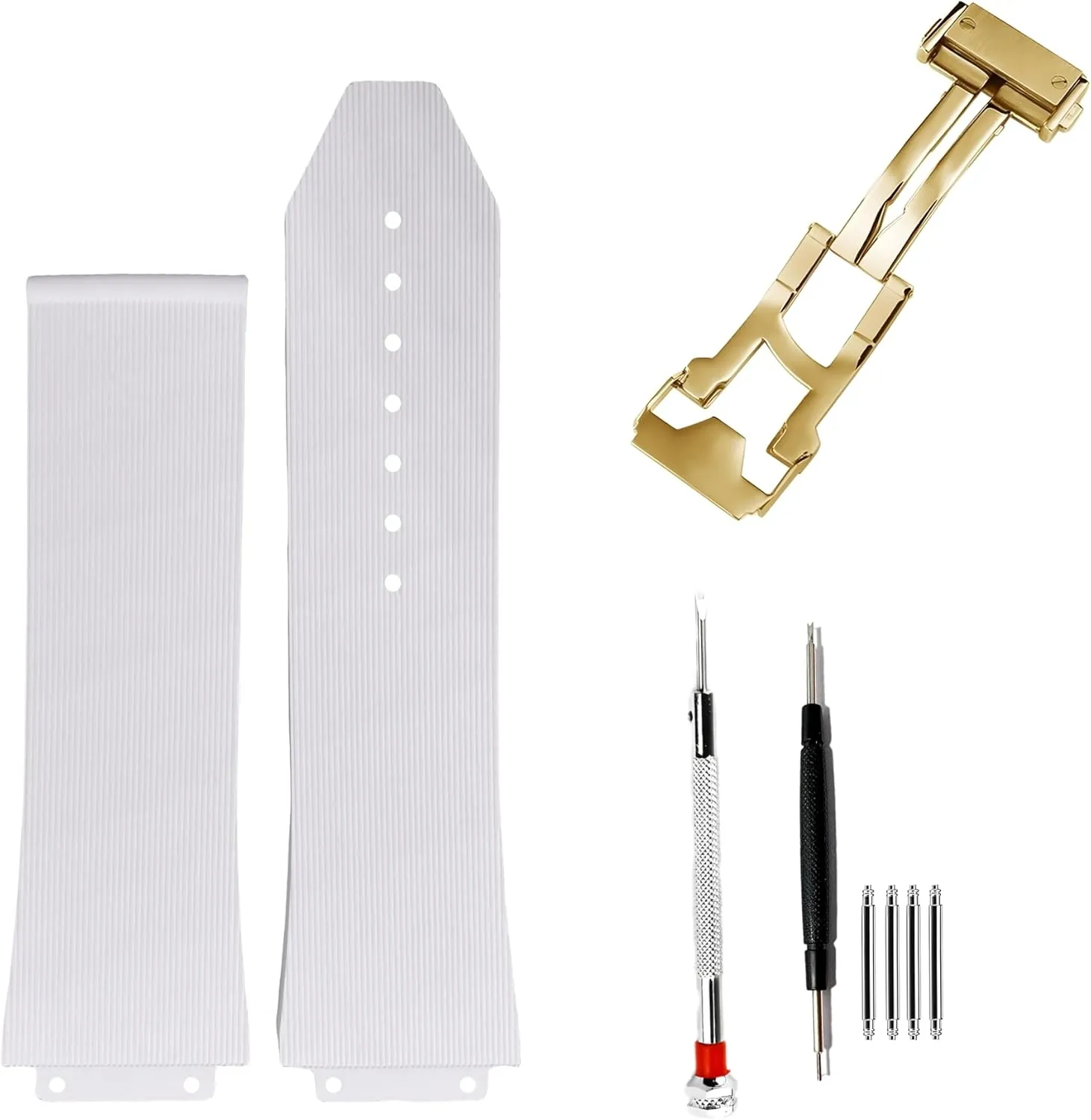 Watch Strap for Hublot Big rainfall bulk hemisphere staunch Bang-White Linear Texture Soft Silicone with Gold Buckle 25mm 19mm 22mm Rubber 