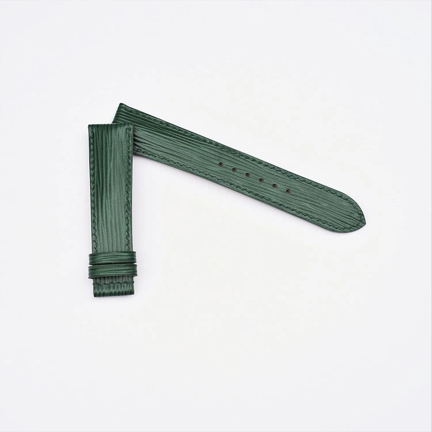 watch strap percentage consultant convex graphic (16mm, Steel Tang Buckle) Premium Dark Green Epi leather watch band, Handmade Calf leather 