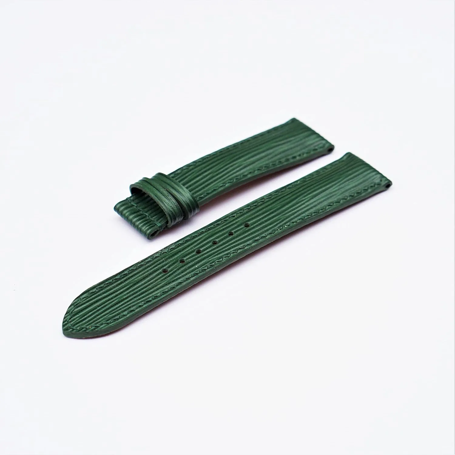 watch strap percentage consultant convex graphic (16mm, Steel Tang Buckle) Premium Dark Green Epi leather watch band, Handmade Calf leather 