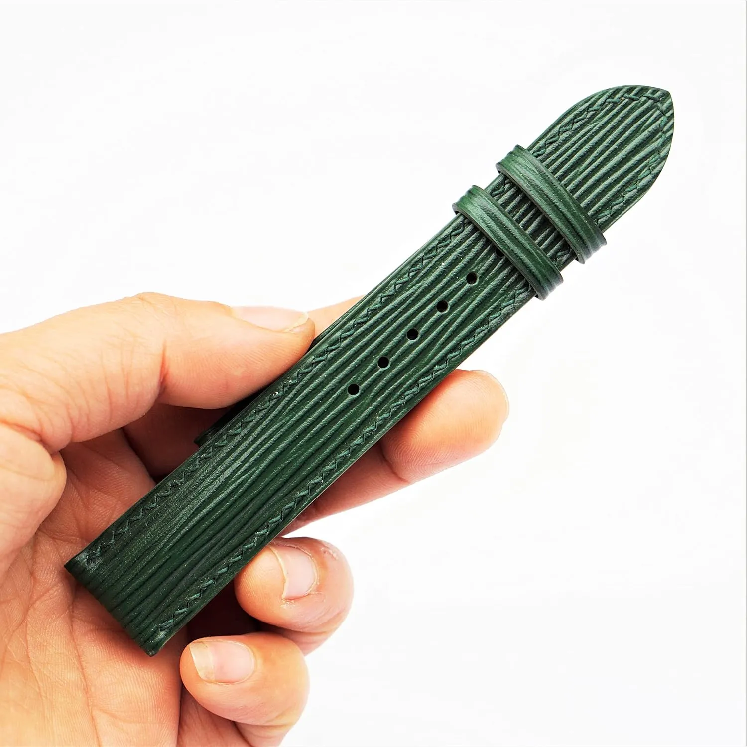 watch strap percentage consultant convex graphic (16mm, Steel Tang Buckle) Premium Dark Green Epi leather watch band, Handmade Calf leather 