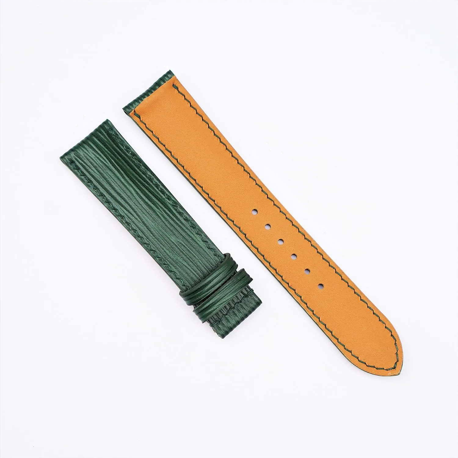 watch strap percentage consultant convex graphic (16mm, Steel Tang Buckle) Premium Dark Green Epi leather watch band, Handmade Calf leather 