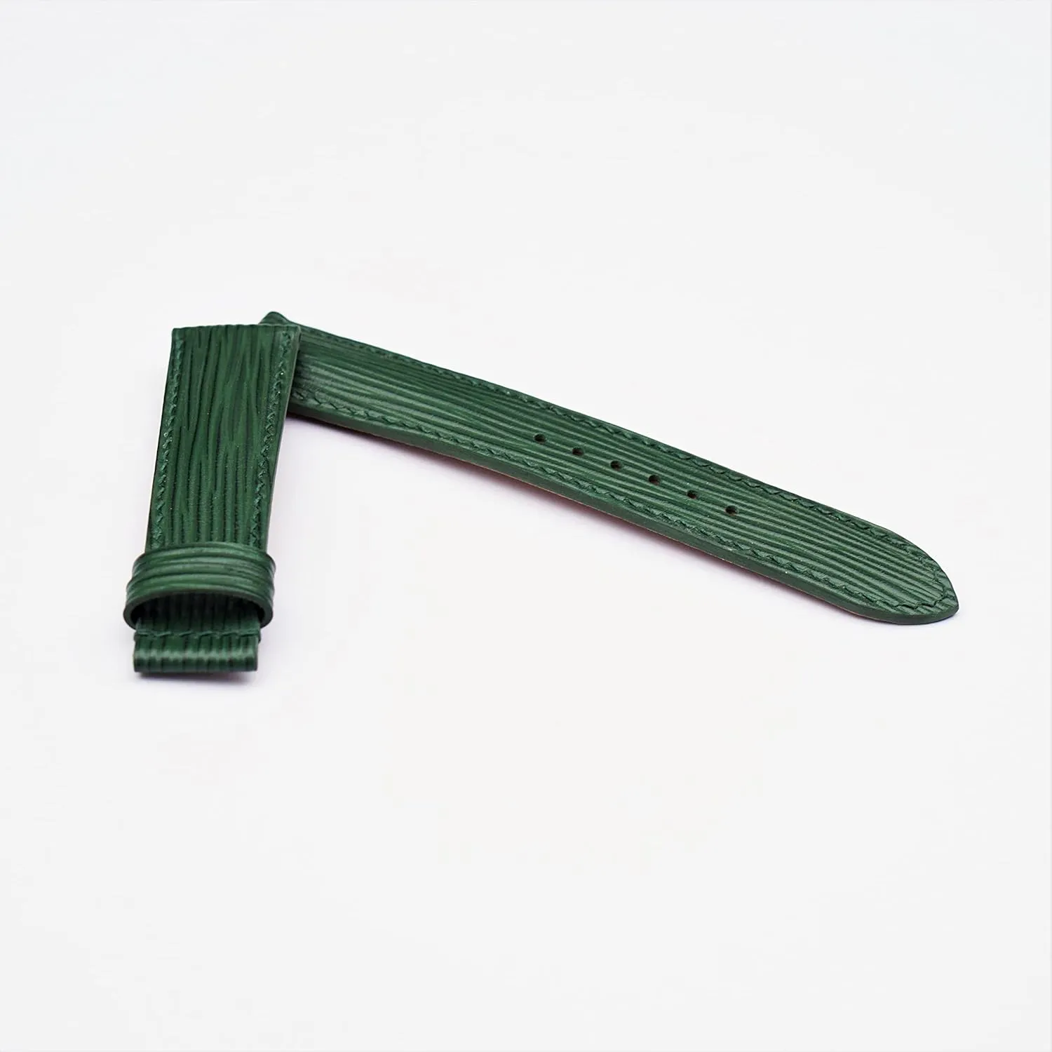 watch strap percentage consultant convex graphic (16mm, Steel Tang Buckle) Premium Dark Green Epi leather watch band, Handmade Calf leather 