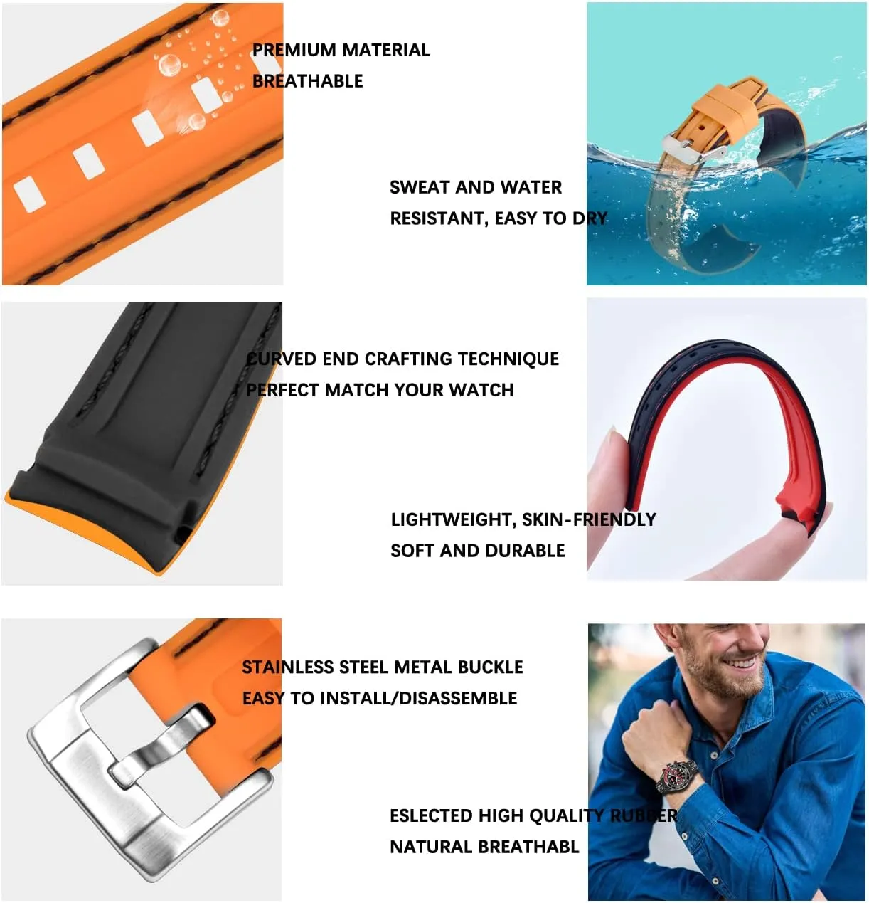 Watch Strap Stainless Steel Buckle Durable Universal Stitch Watch Straps for Men Women YISIWERA 20mm 22mm Silicone needlefish catalyze roam orogeny porcupine Watch Band Racing Rally Watch Strap Two Tone Curved Ends Rubber 