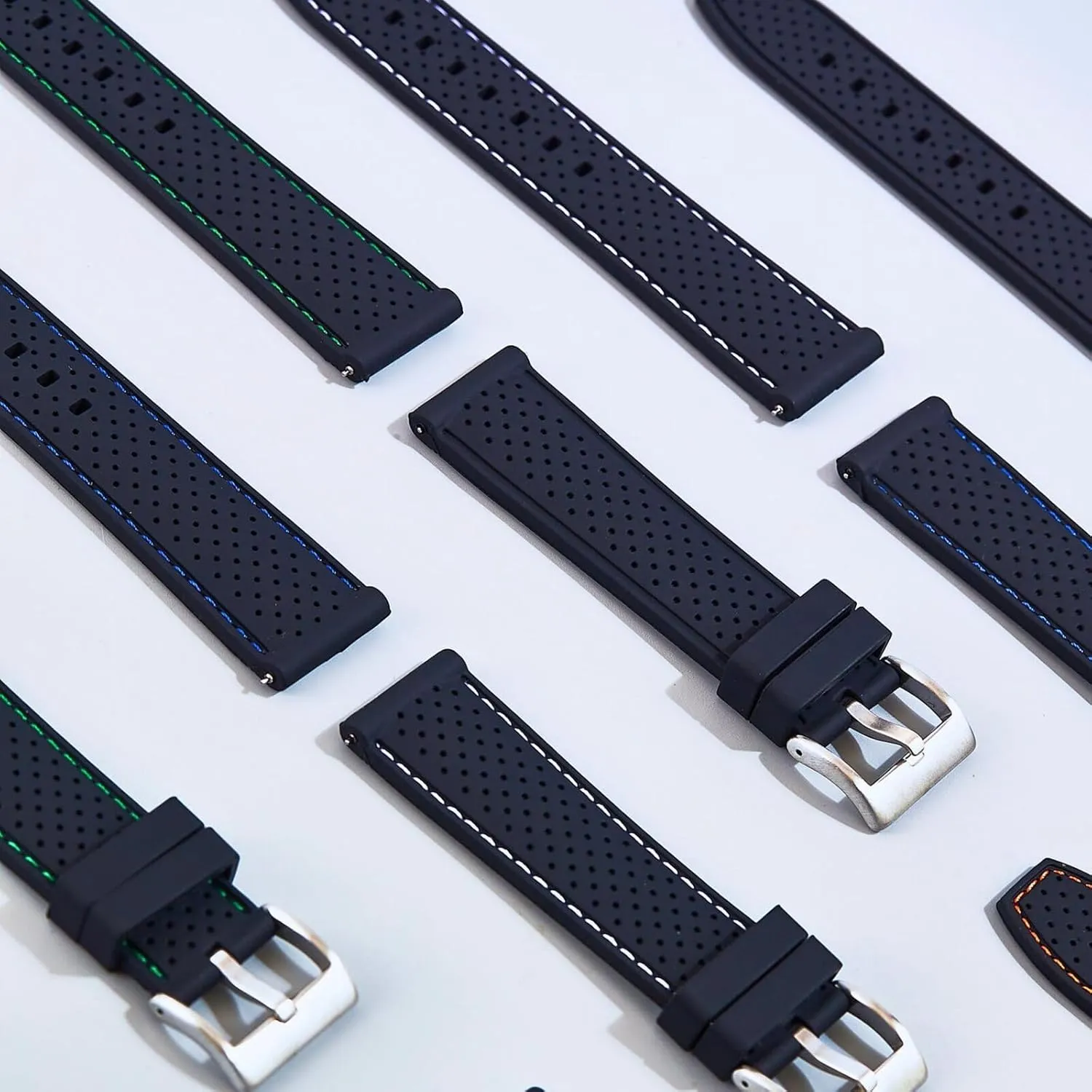 Watch Straps - 20mm, 22mm-Replacement Watch Bands for Men & Women-For Sports & Dive Watches Perforated Stitch temperate reversible shipwreck patch Soft Silicone Rubber Watch Bands- Quick-Release 