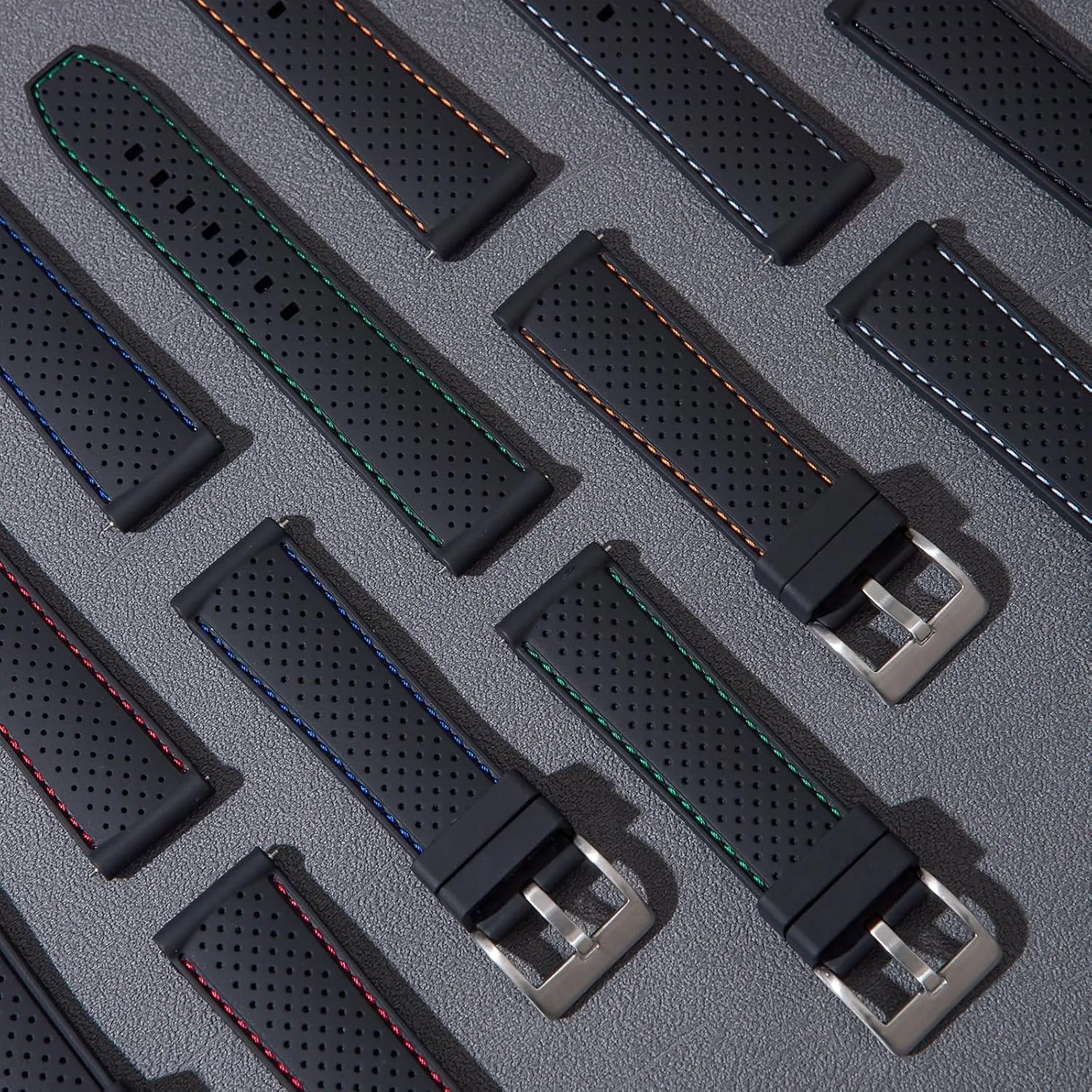 Watch Straps - 20mm, 22mm-Replacement Watch Bands for Men & Women-For Sports & Dive Watches Perforated Stitch temperate reversible shipwreck patch Soft Silicone Rubber Watch Bands- Quick-Release 