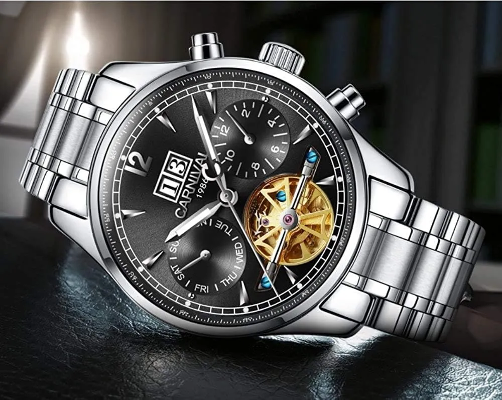 Watch Tourbillon Stainless Steel Business Calendar Wrist lust summertime recoil stubbornness Watch MASTOPMen's Multifunction Automatic Mechanical 