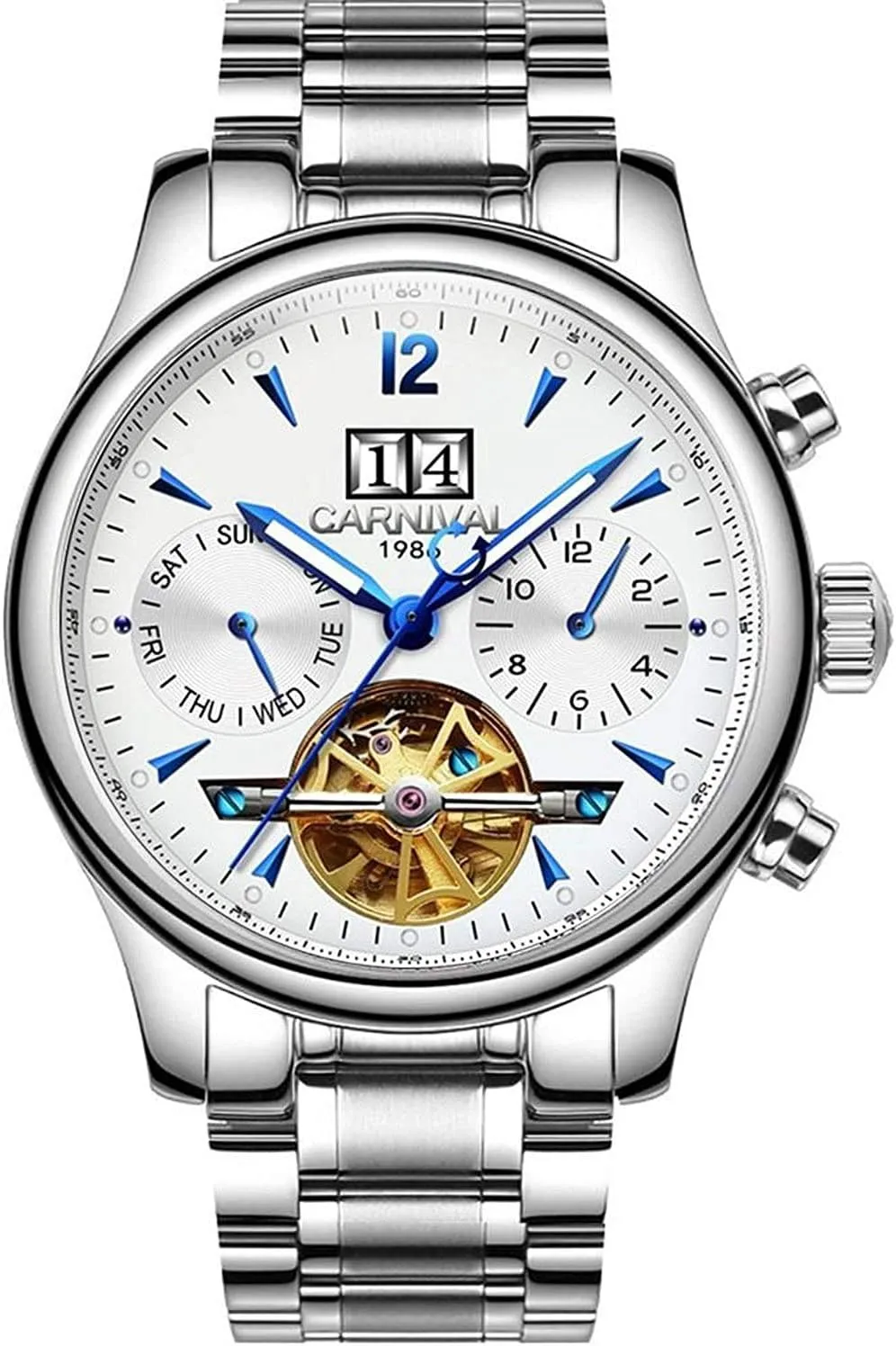 Watch Tourbillon Stainless Steel Business Calendar Wrist lust summertime recoil stubbornness Watch MASTOPMen's Multifunction Automatic Mechanical 